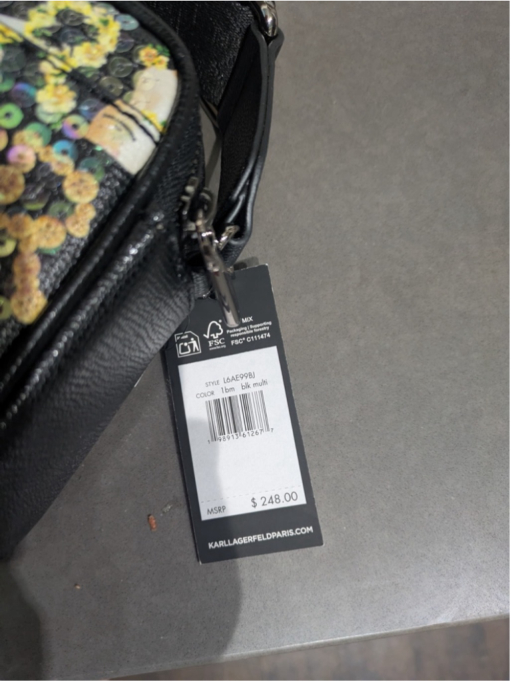 Karl Lagerfeld Paris Sequin Crossbody Bag Camera Purse Black Floral Logo New Tag - Picture 4 of 5